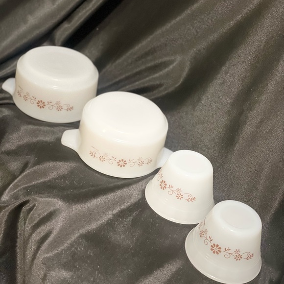 PYR-O-REY DYNAWARE Termocrisa Milk Glass Brown Daisy Ramekins (2) & Cups (2) - Picture 3 of 11